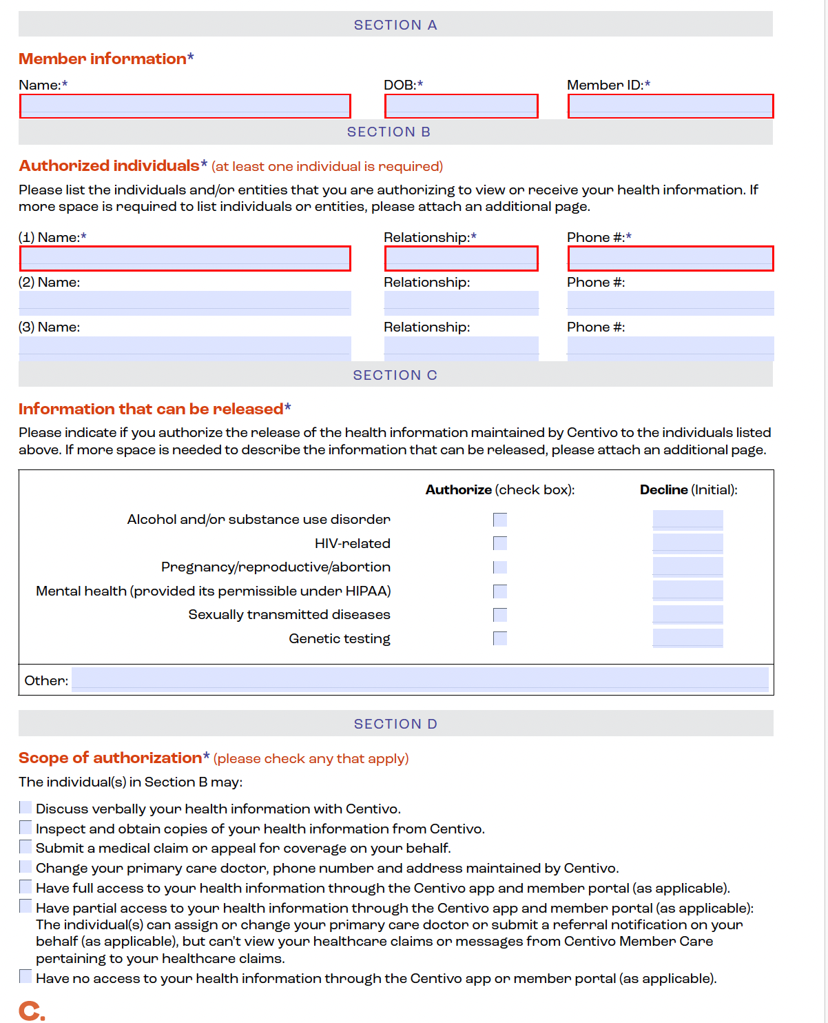centivo phi authorization form
